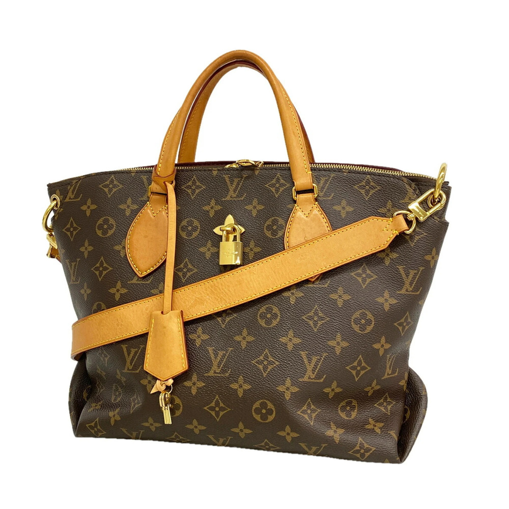 Louis Vuitton Monogram Flower Zipped Tote MM Handbag M44360 Brown 2-way bag f...